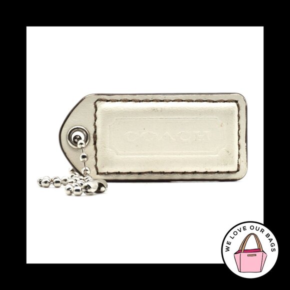 2" Medium VINTAGE COACH White Leather Nickel Key Fob Bag Charm Keychain Hang Tag - Picture 1 of 1